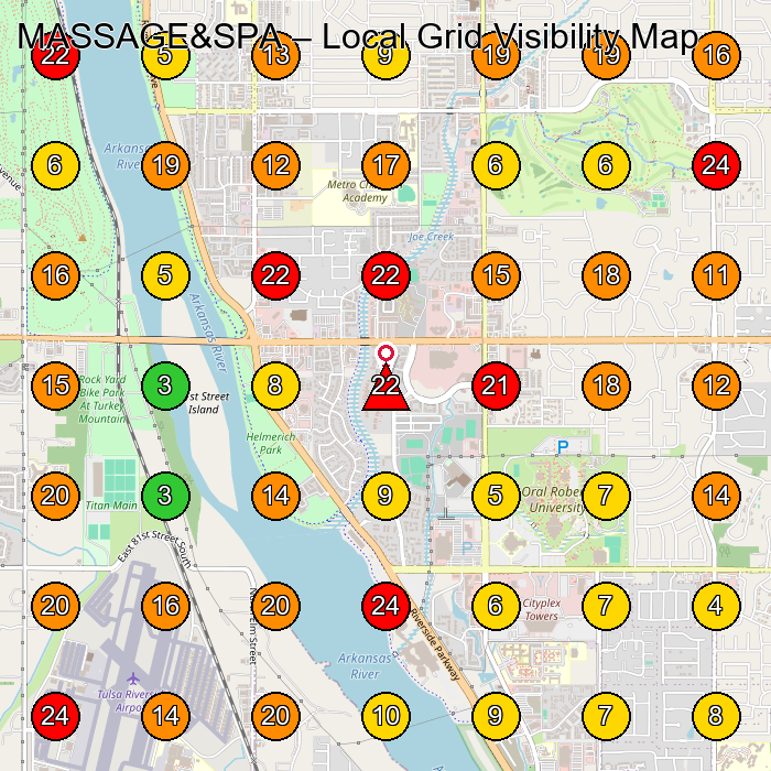 MASSAGE&SPA Massage Spa GeoGrid ranking map for Tulsa OK